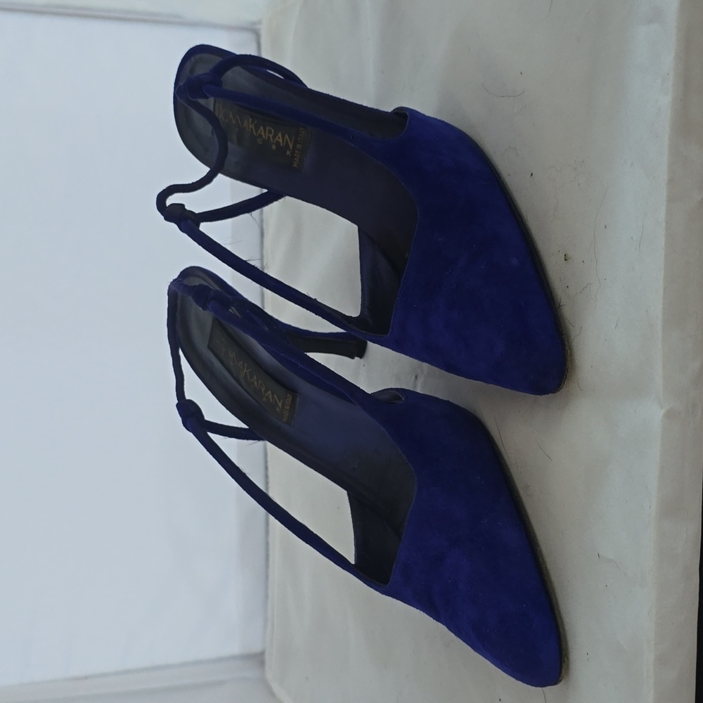 Royal Blue sling back suede pumps.